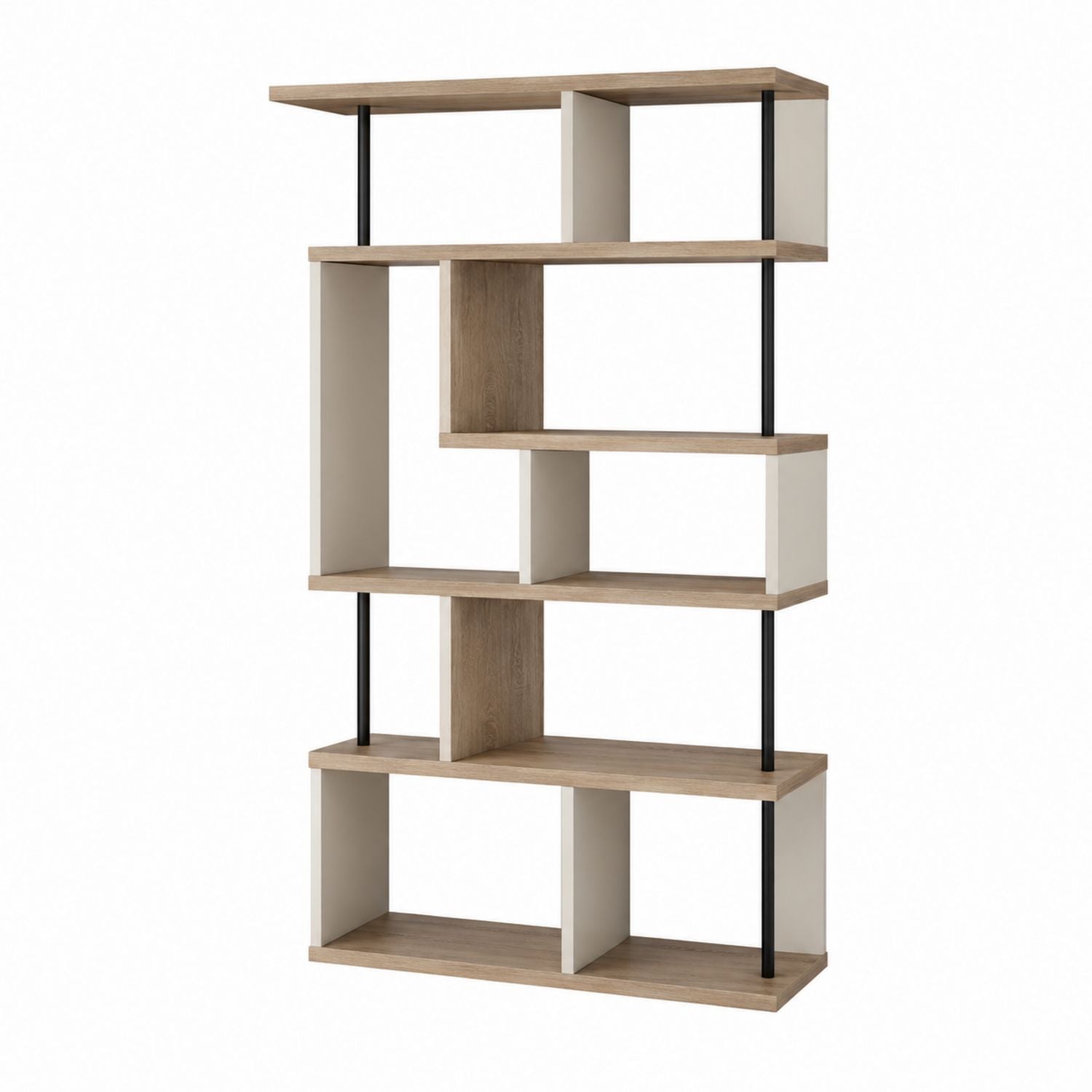 5-Tier MDF Wood and Metal Bookshelf White and Oak 175cm