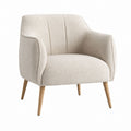 Beige Polyester Upholstered Armchair with Wooden Legs