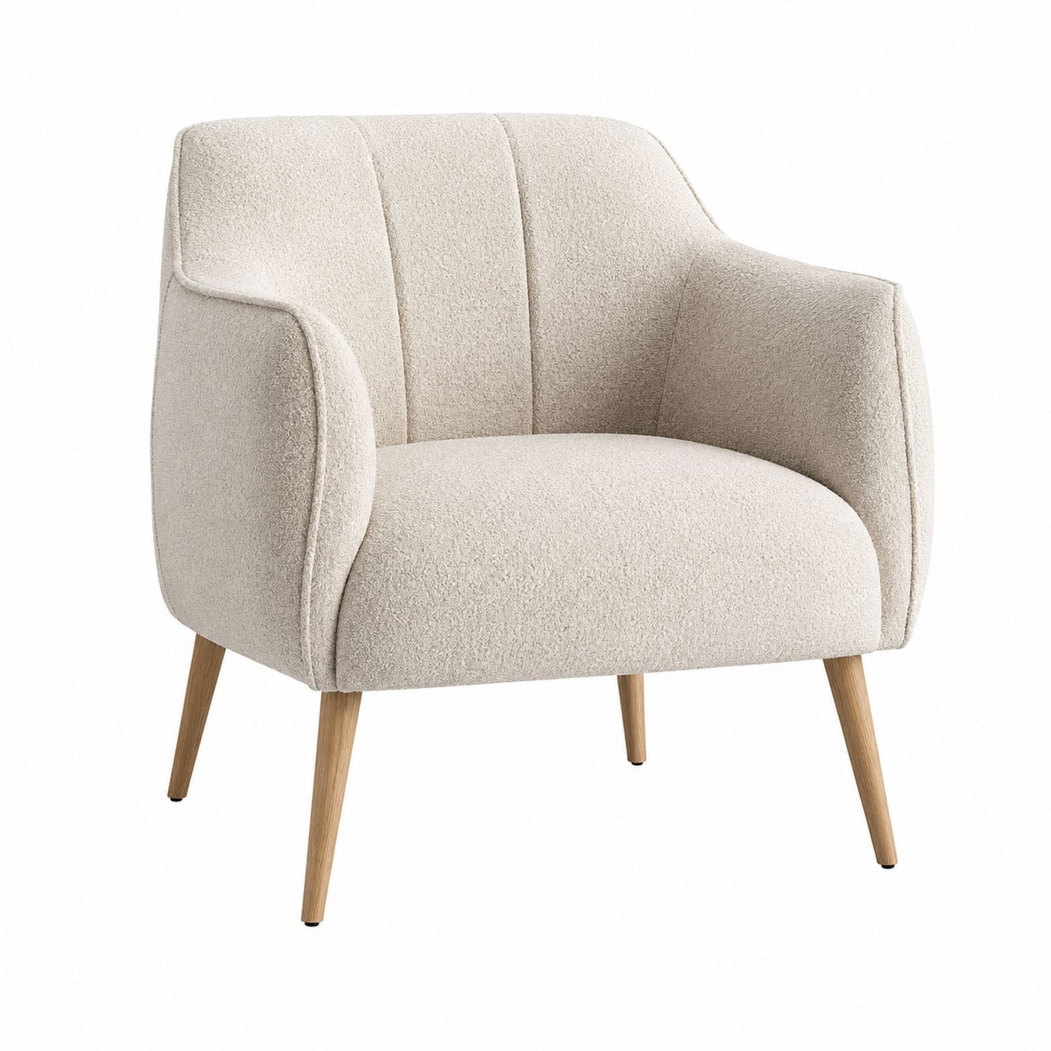 Beige Polyester Upholstered Armchair with Wooden Legs