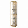 Tall Gold Metal and Glass Display Cabinet with Lights 180cm