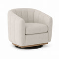 Swivel Armchair with Wood and Metal Base in Beige