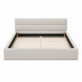 Beige Upholstered Platform Bed with Headboard Queen Size