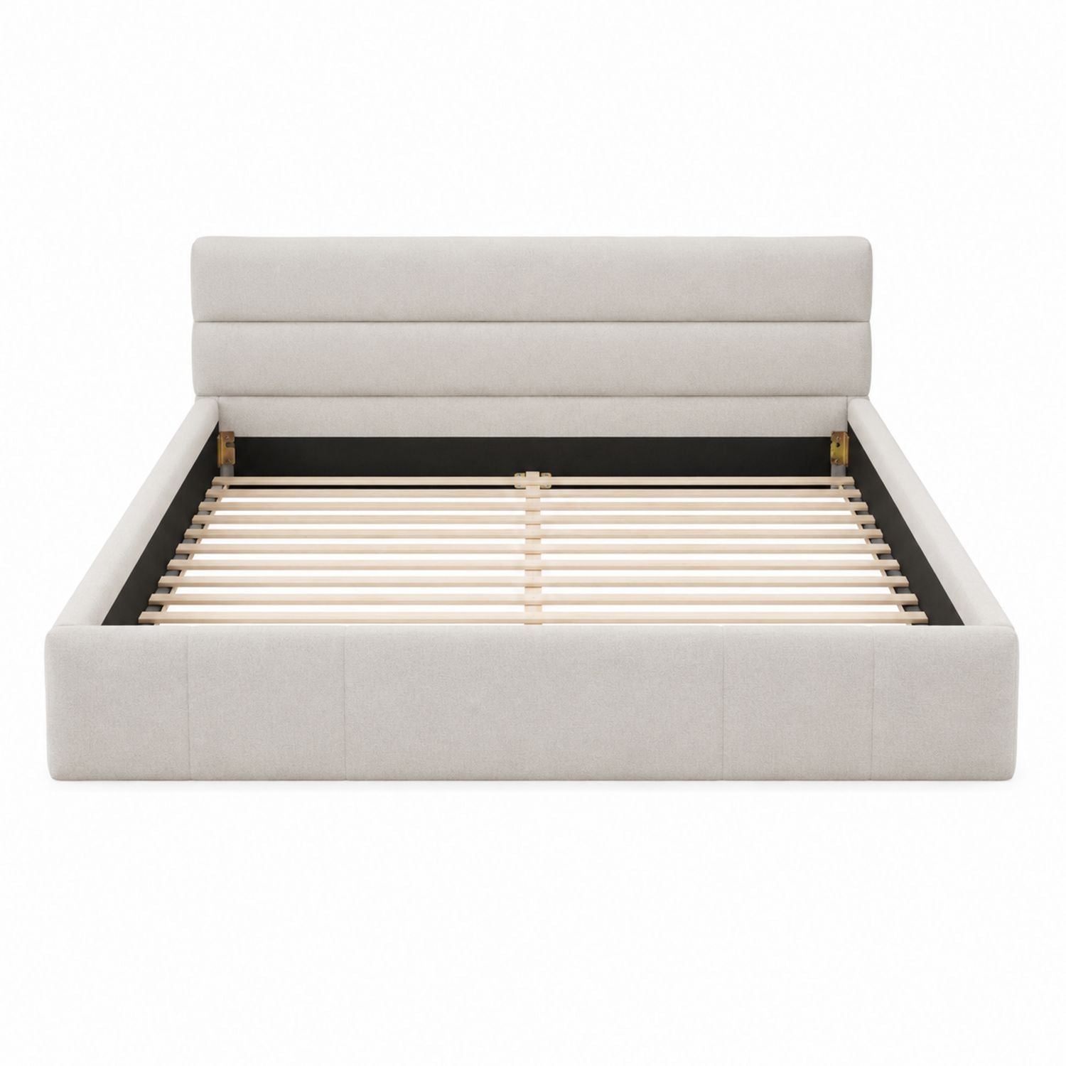 Beige Upholstered Platform Bed with Headboard Queen Size