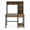 Wood and Metal Computer Desk with Hutch and Storage Shelves, Brown, 120cm x 60cm x 150cm