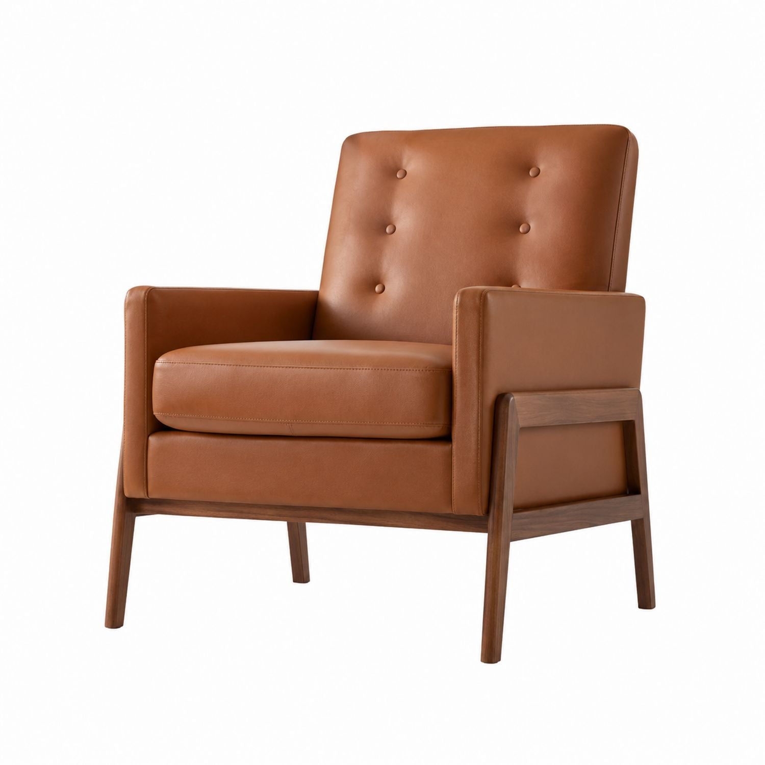 Leather Armchair with Walnut Legs Brown 80cm x 75cm x 90cm