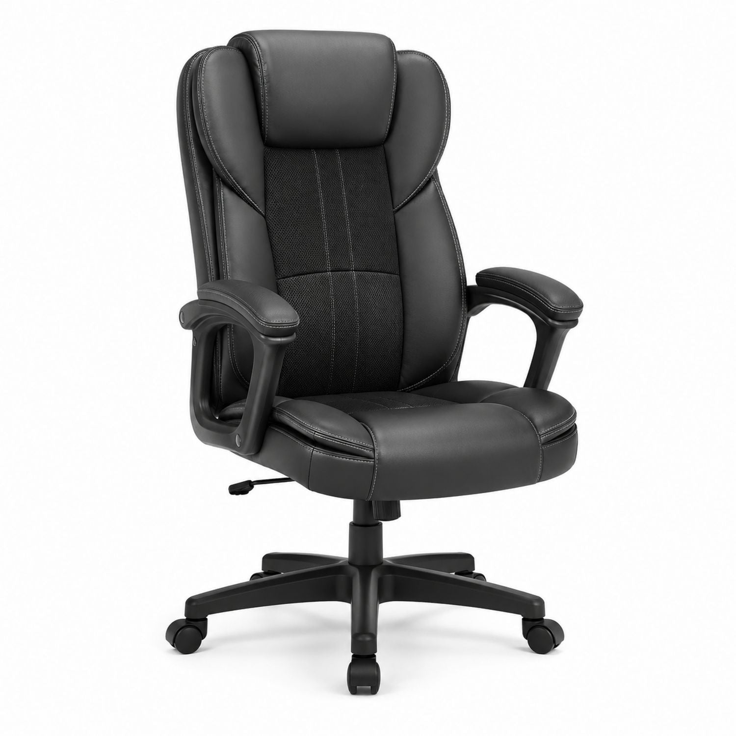 Executive Office Chair Black PU Leather and Mesh with High Back and Padded Armrests