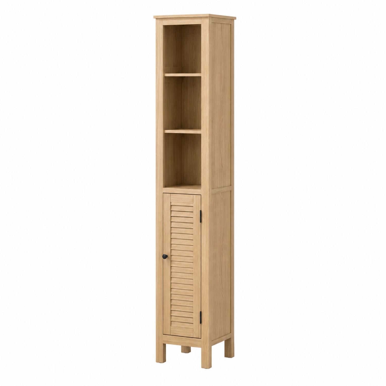Tall Wooden Storage Cabinet with Shelves and Louvered Door Oak 190cm