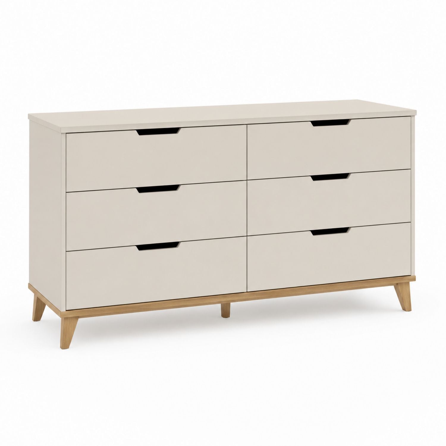 6-Drawer Wood Dresser Beige 120cm x 40cm x 75cm
