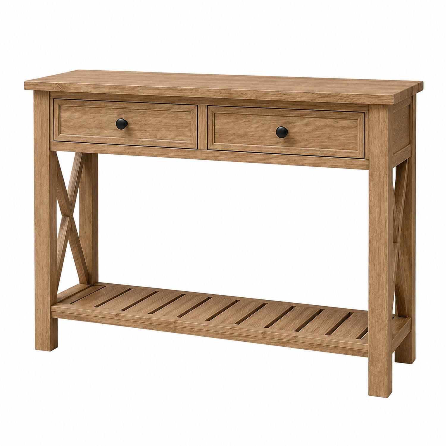 Oak Console Table with 2 Drawers and Shelf 120cm x 35cm x 75cm