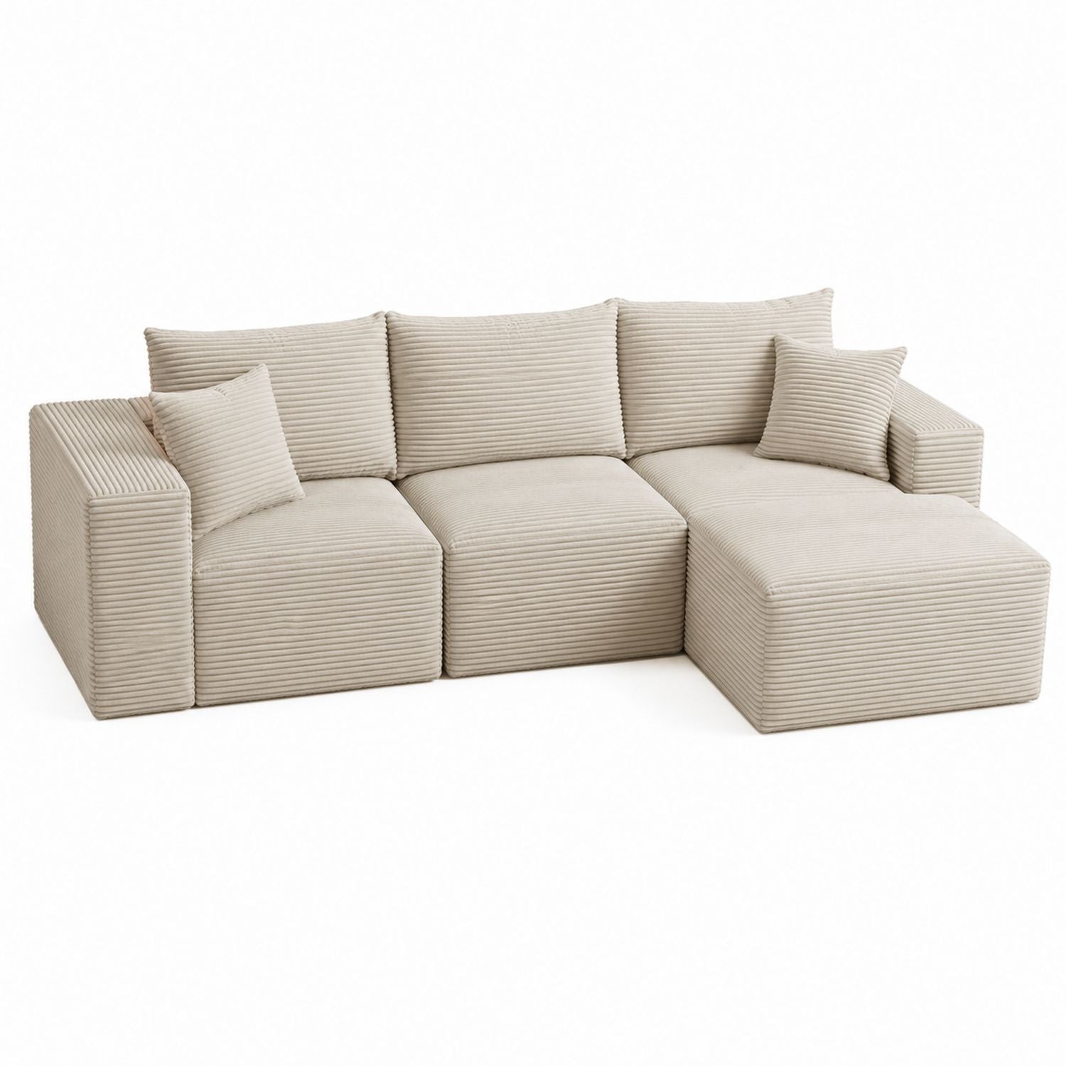 Beige Corduroy Modular Sofa Set with Chaise