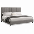 Queen Upholstered Platform Bed with Linen Fabric in Gray