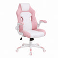 PU Leather Gaming Office Chair Pink/White with Adjustable Armrests
