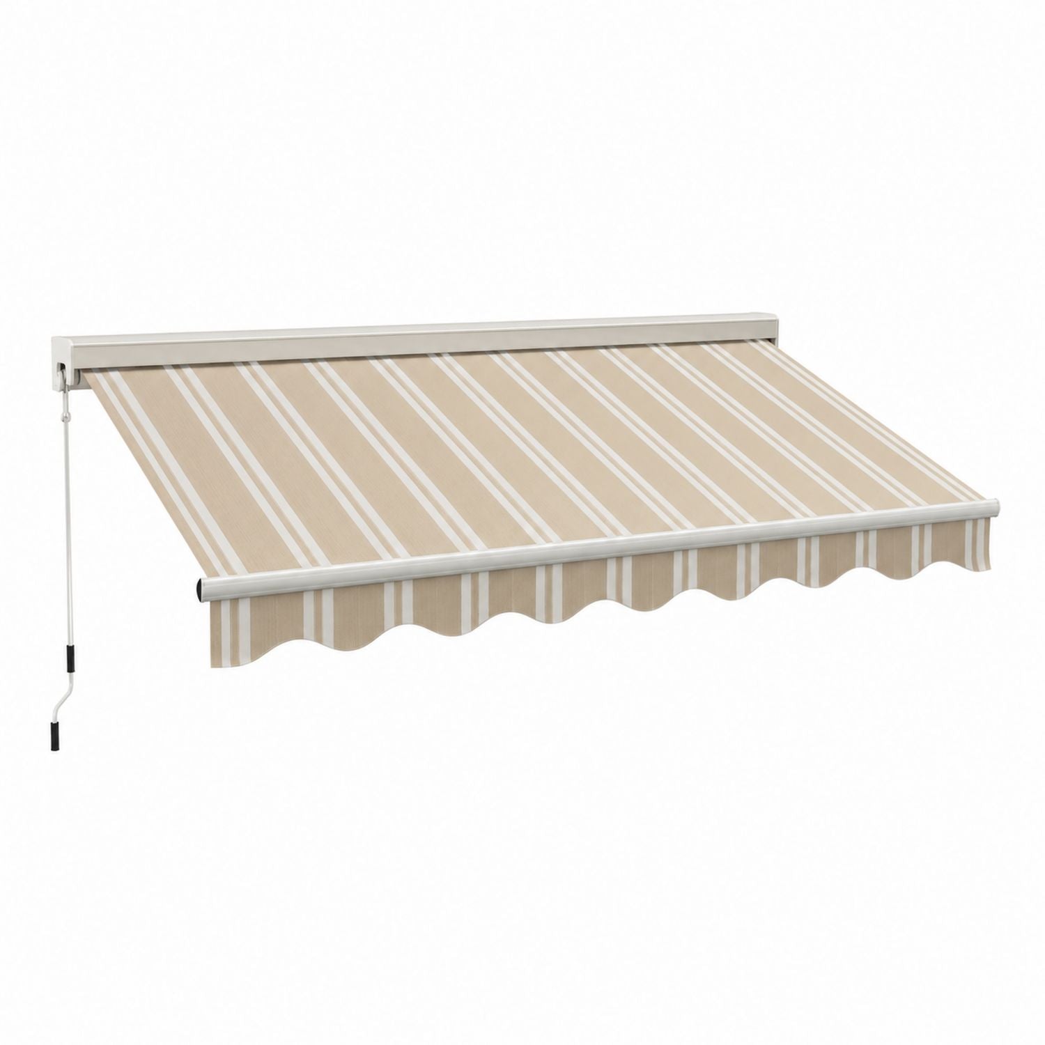 Retractable Manual Awning Beige Striped Polyester 300x250 cm