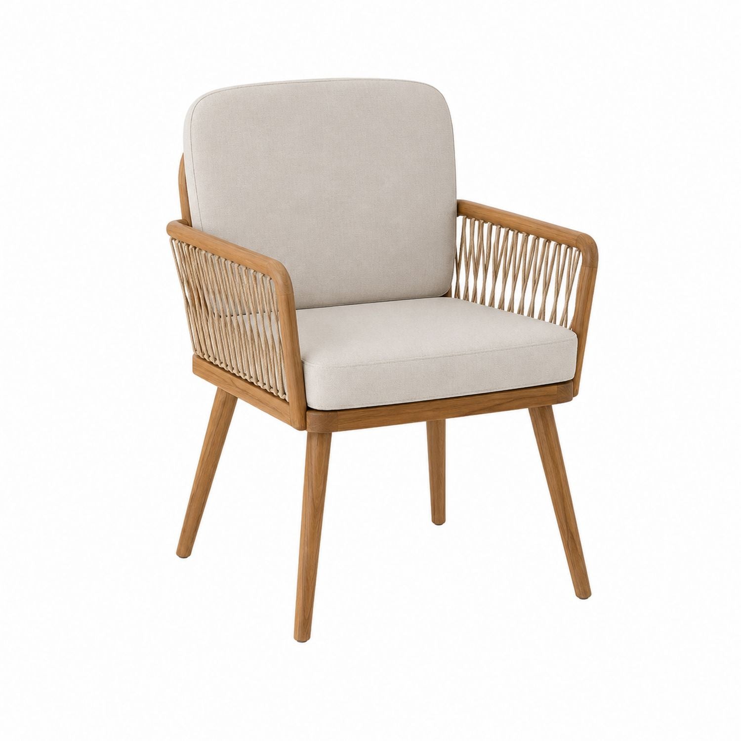 Teak Wood Chair with Beige Polyester Cushions
