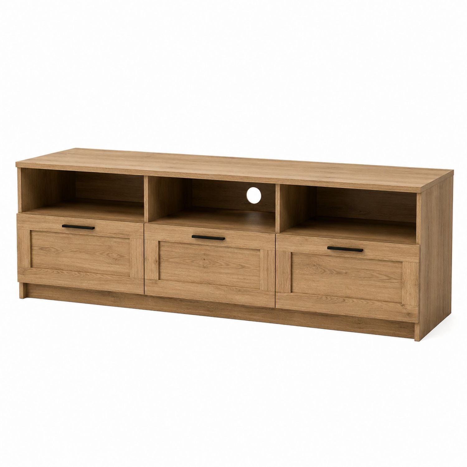 Oak Wood TV Stand with Storage and Cable Management 120cm