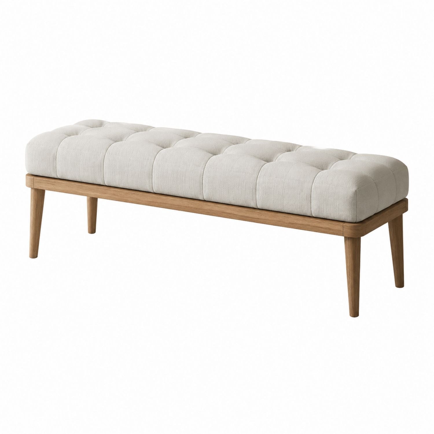 Linen Upholstered Bench with Oak Frame 120cm