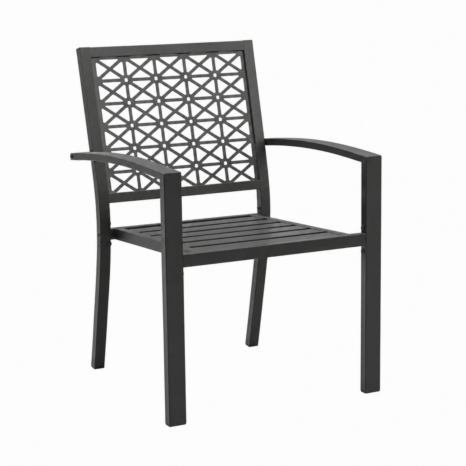 Outdoor Metal Patio Dining Chair with Black Lattice Design