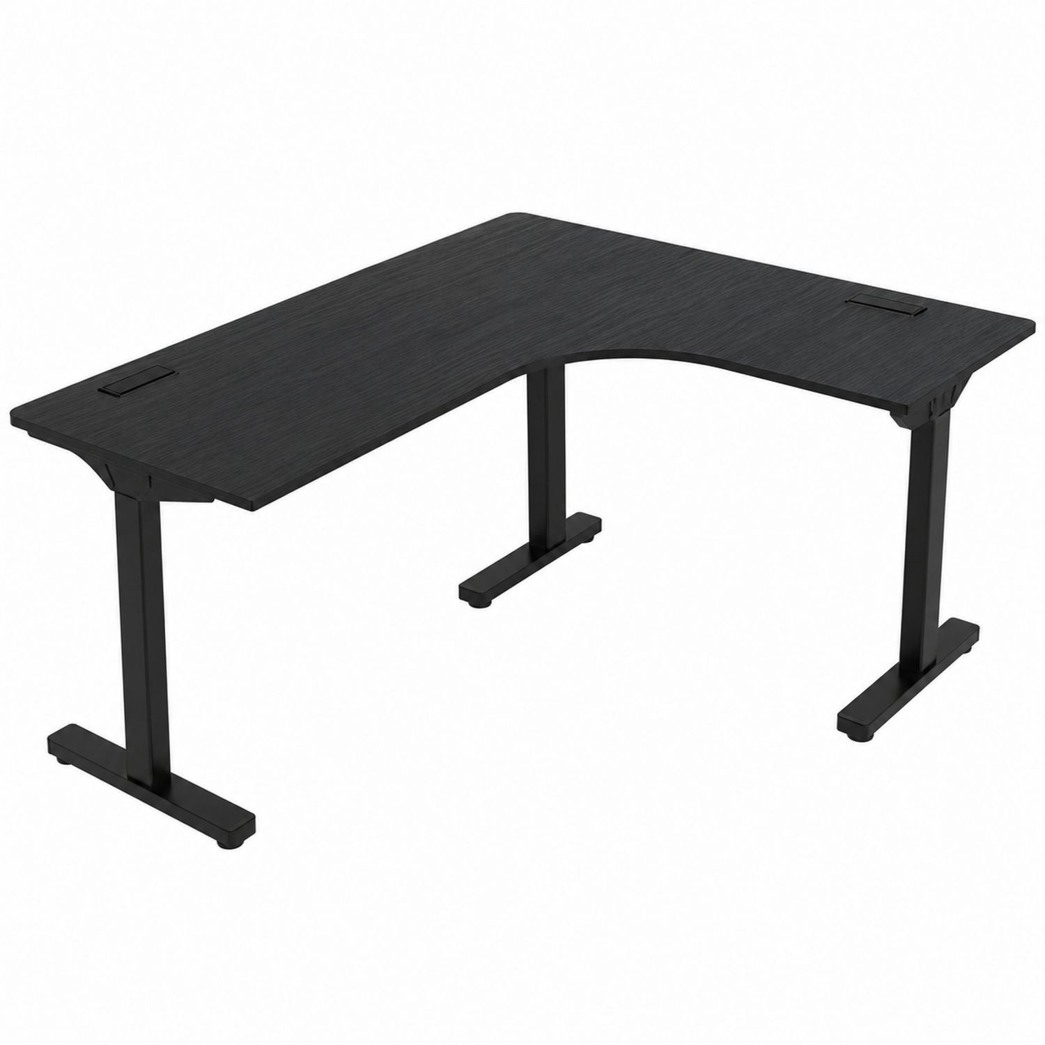 L-Shaped Adjustable Desk Black Wood and Steel 160cm x 90cm