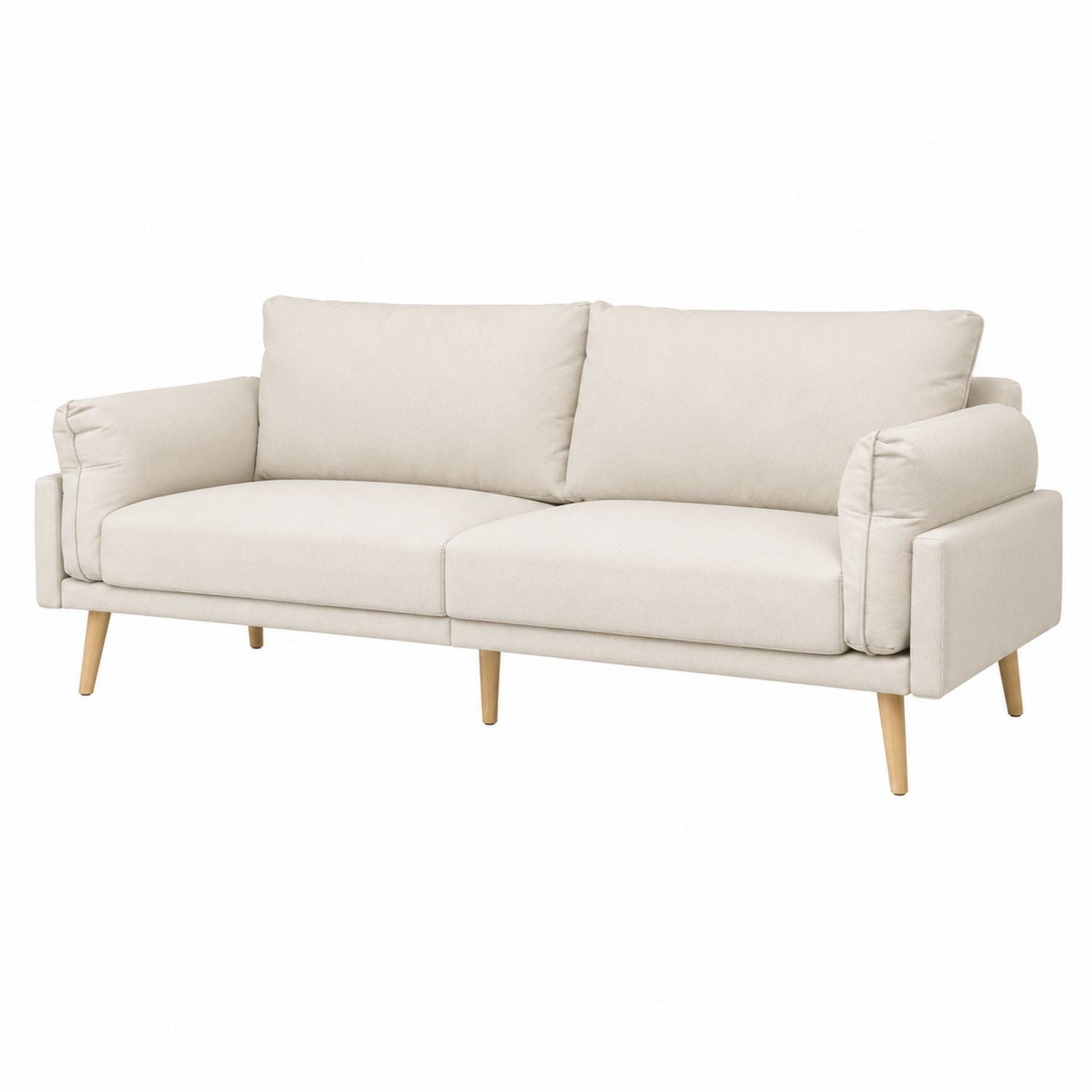Beige Polyester Sofa with Wood Legs