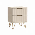 Beige MDF 2-Drawer Nightstand with Metal Legs 60x40x35 cm