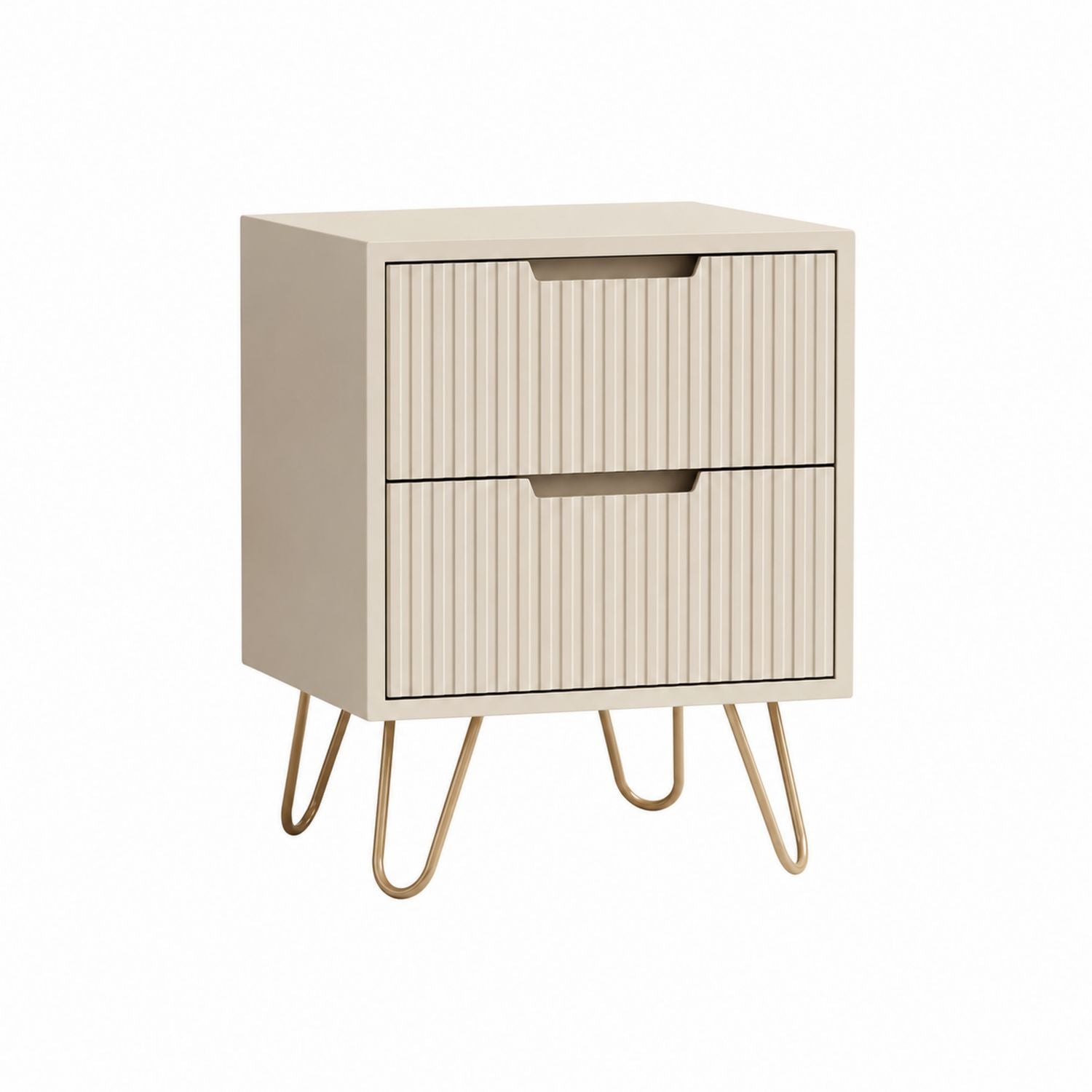 Beige MDF 2-Drawer Nightstand with Metal Legs 60x40x35 cm