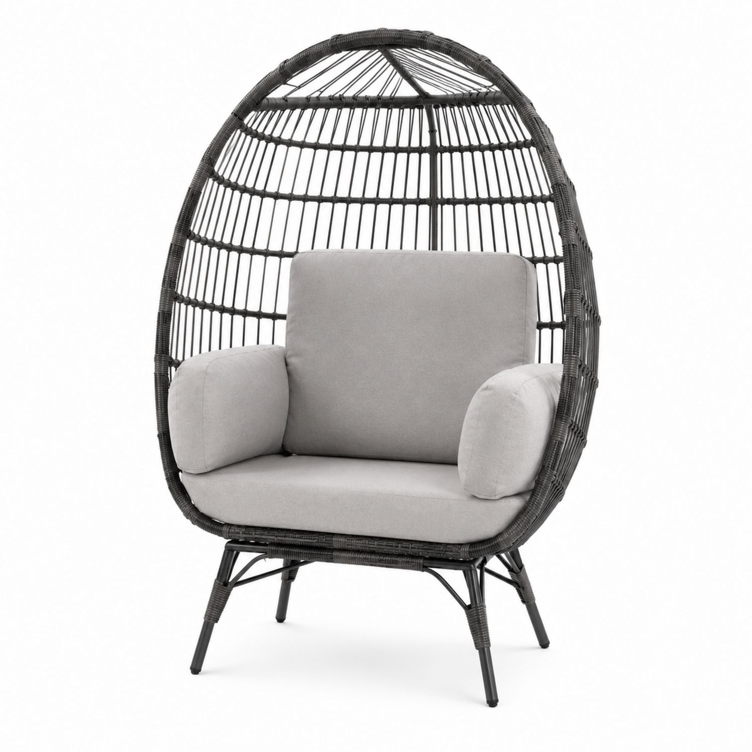 Outdoor Wicker Egg Chair with Polyester Cushions Gray