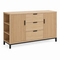 Wooden Sideboard with Shelves and Drawers Natural Oak Finish 153cm