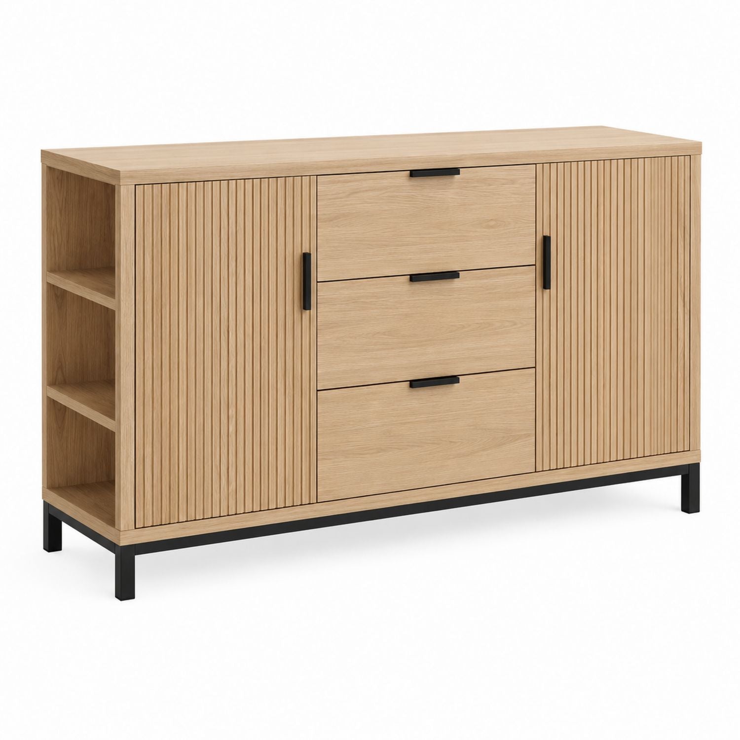 Wooden Sideboard with Shelves and Drawers Natural Oak Finish 153cm