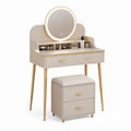 Beige MDF Vanity Set with LED Mirror and Gold Stainless Steel Legs