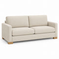 Beige Fabric Three-Seater Sofa with Wooden Legs