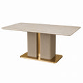 Rectangular Dining Table with Engineered Marble Top and Stainless Steel Base