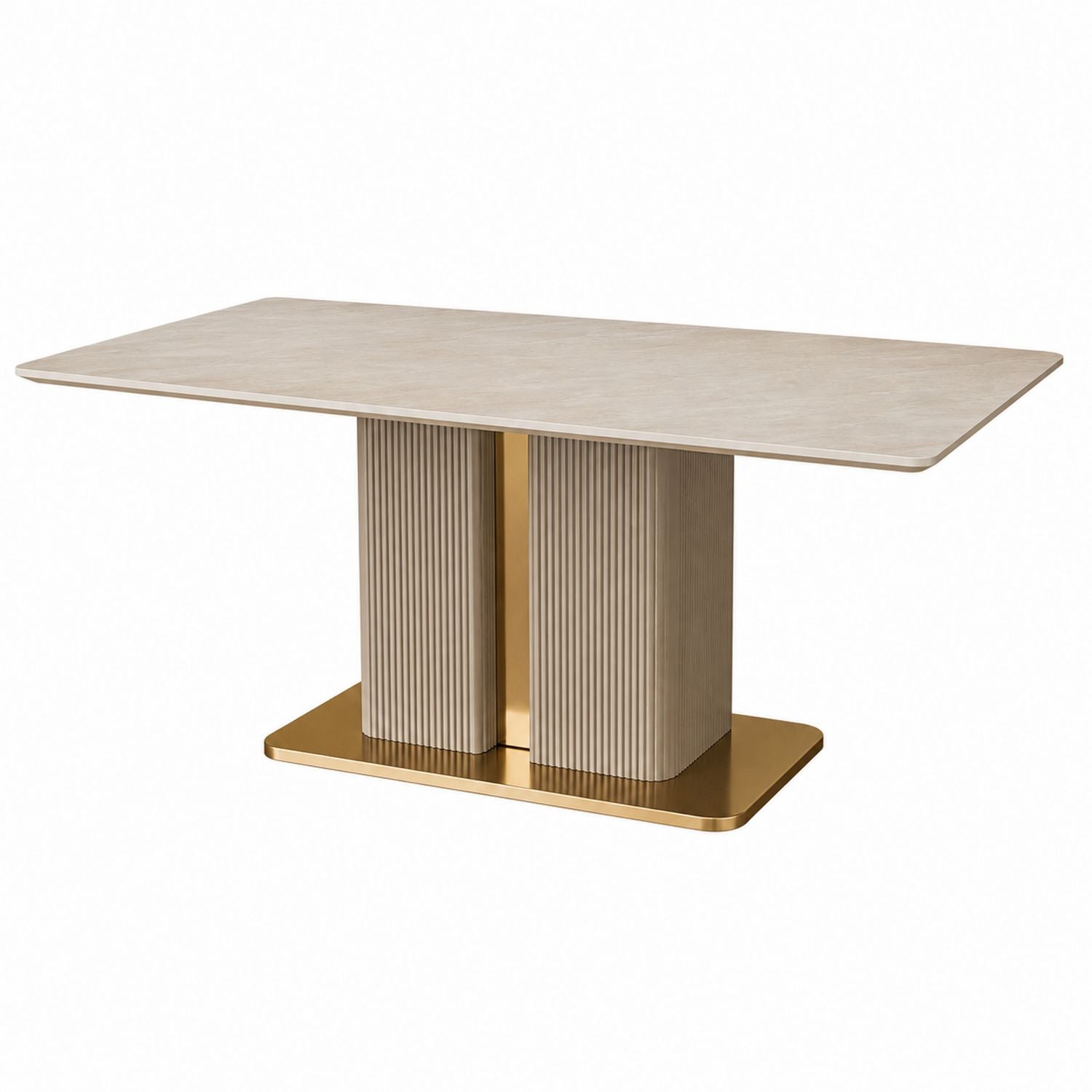 Rectangular Dining Table with Engineered Marble Top and Stainless Steel Base