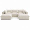 Sectional Sofa Set Fabric Beige L-Shaped with Ottoman 118 x 79 x 33.5 Inches
