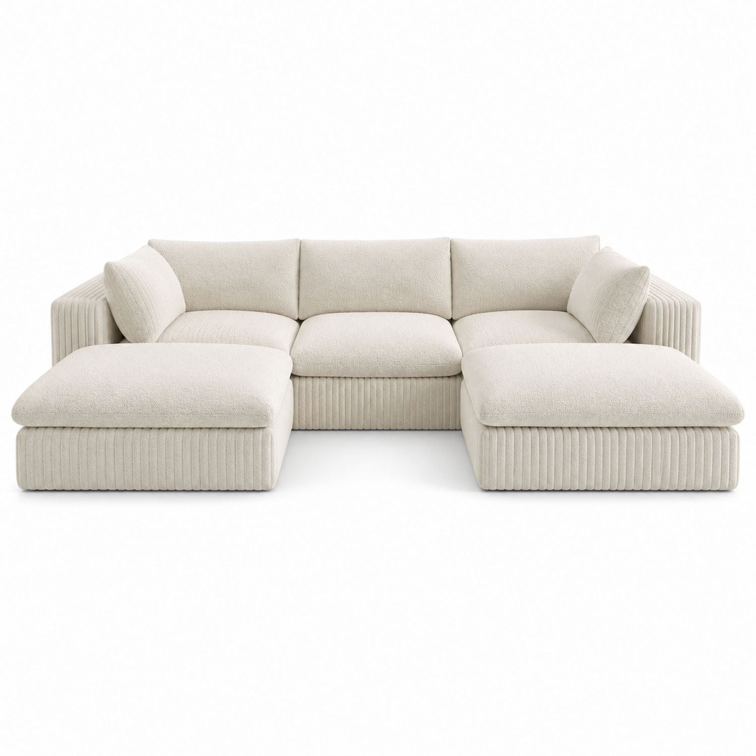 Sectional Sofa Set Fabric Beige L-Shaped with Ottoman 118 x 79 x 33.5 Inches
