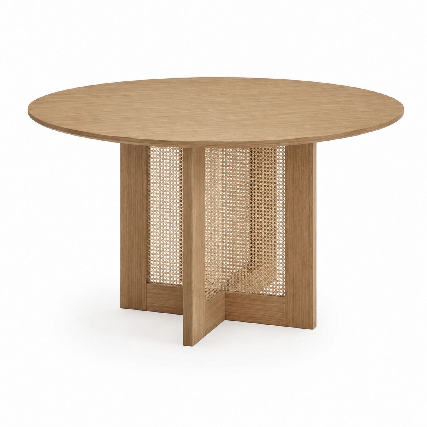 Round Oak and Rattan Dining Table 120cm